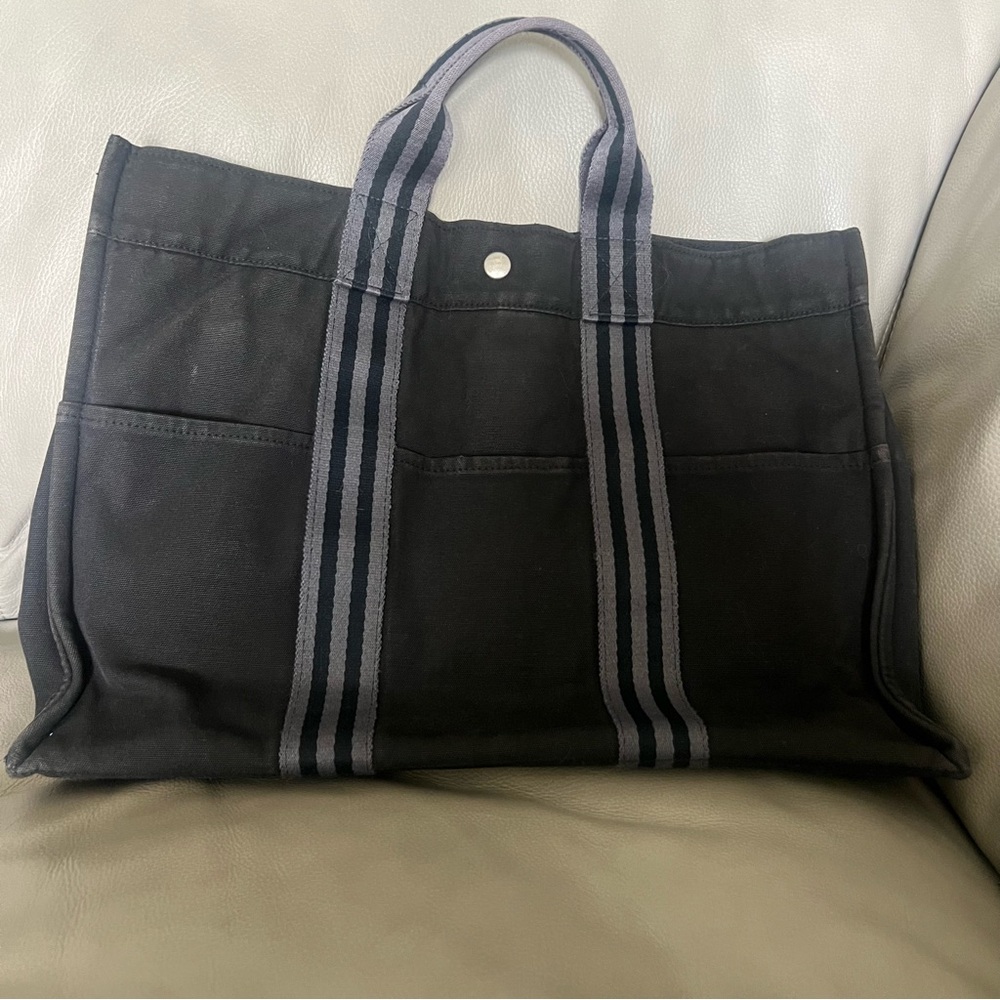 Hermes Black Canvas Tote Bag 12 inches from top to bottom 17 inches wide